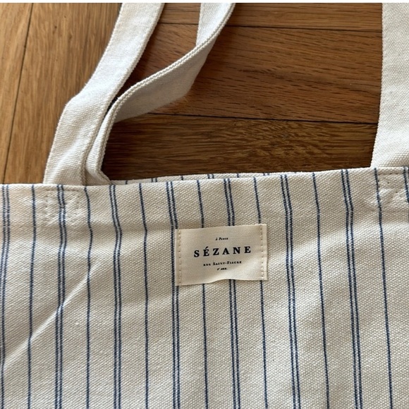 Sezane NWOT Blue Stripes Tote Bag - Picture 3 of 6